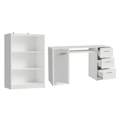 Escrivaninha Madesa Alaska + Estante Livreiro 6907, Branco