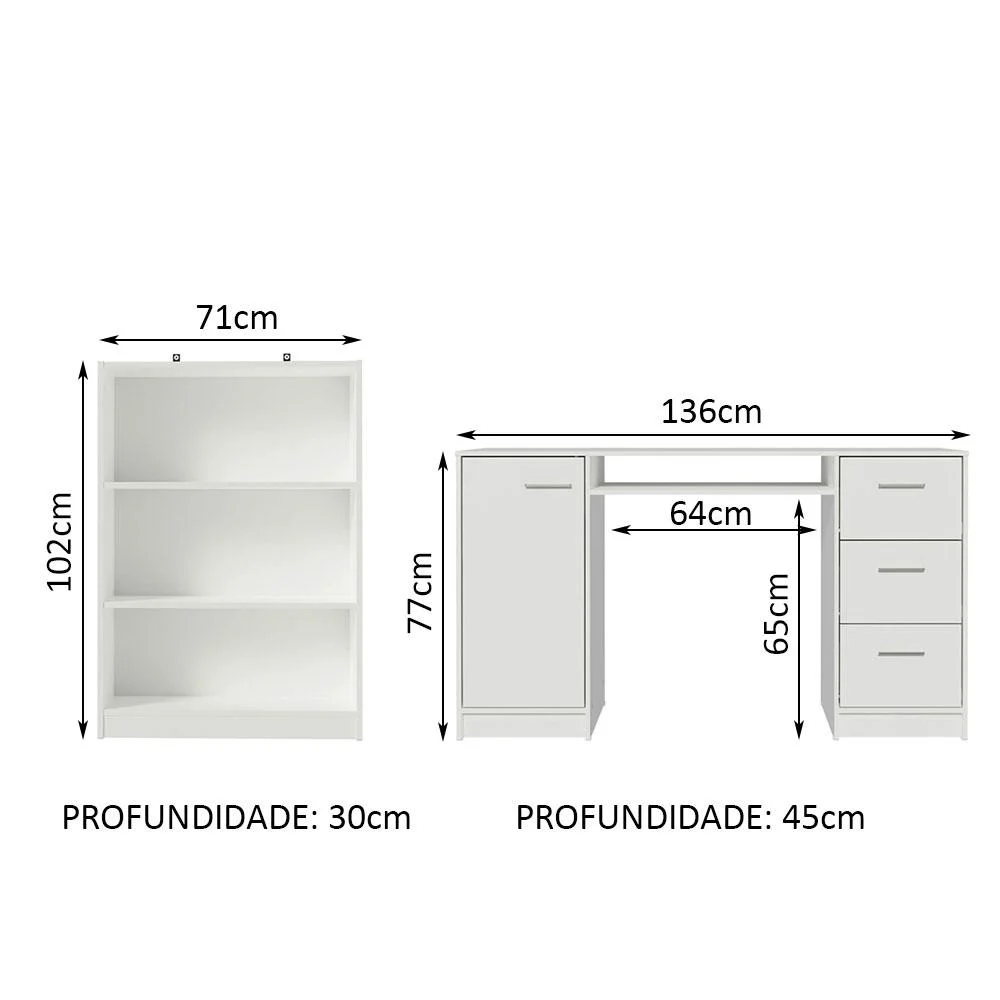 Imagem 5 de 5 do produto Escrivaninha Madesa Alaska + Estante Livreiro 6907, Branco