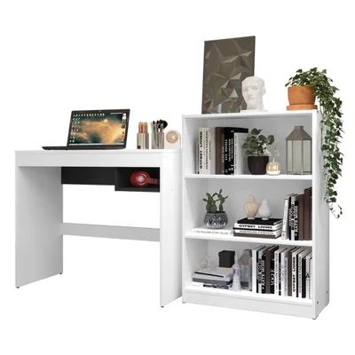 Escrivaninha Madesa Rubi + Estante Livreiro 6907 - Cor: branco