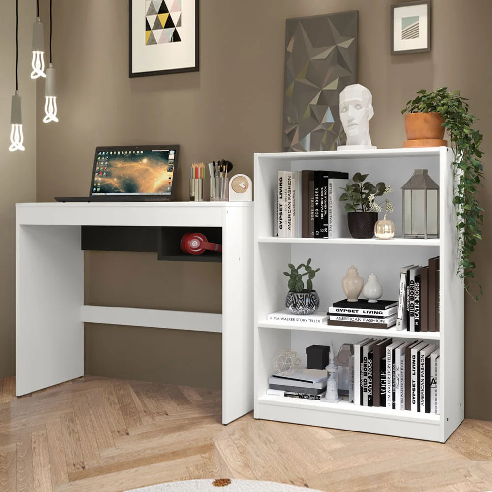 Imagem 3 de 5 do produto Escrivaninha Madesa Rubi + Estante Livreiro 6907 - Cor: branco