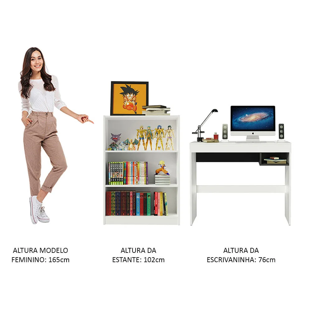 Imagem 4 de 5 do produto Escrivaninha Madesa Rubi + Estante Livreiro 6907 - Cor: branco