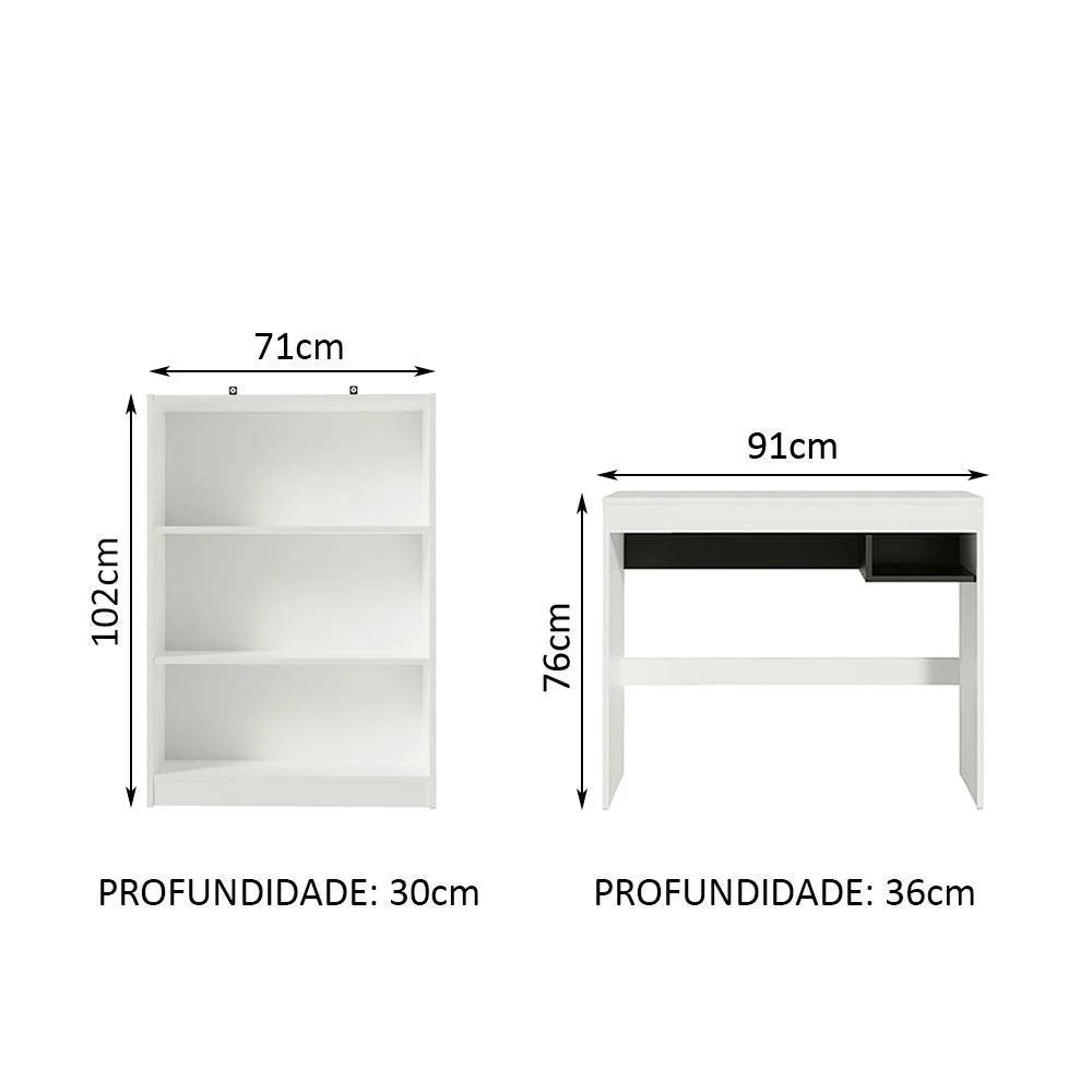 Imagem 5 de 5 do produto Escrivaninha Madesa Rubi + Estante Livreiro 6907 - Cor: branco