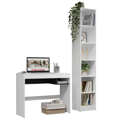 Escrivaninha Madesa Rubi + Estante Livreiro 6906 - Cor: branco