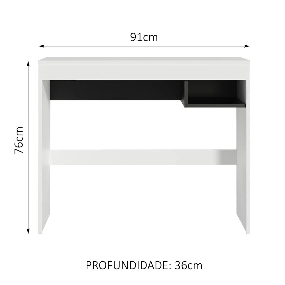Imagem 2 de 4 do produto Escrivaninha Madesa Rubi Com Tampo De Madeira E 1 Nicho, Branco/Preto