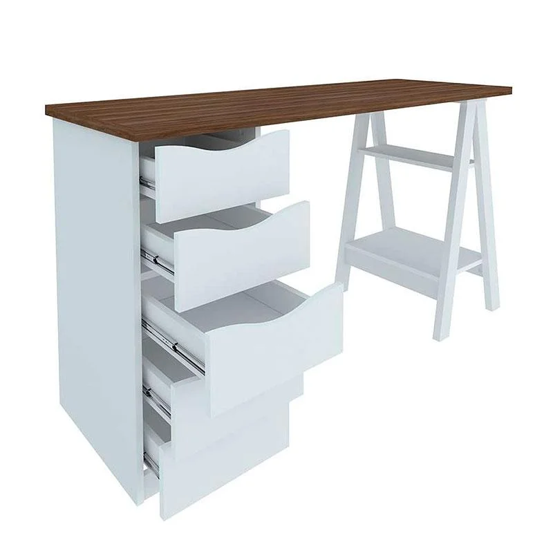 Imagem 2 de 5 do produto Escrivaninha Com 5 Gavetas Spirit - Artany - Nogal / Branco
