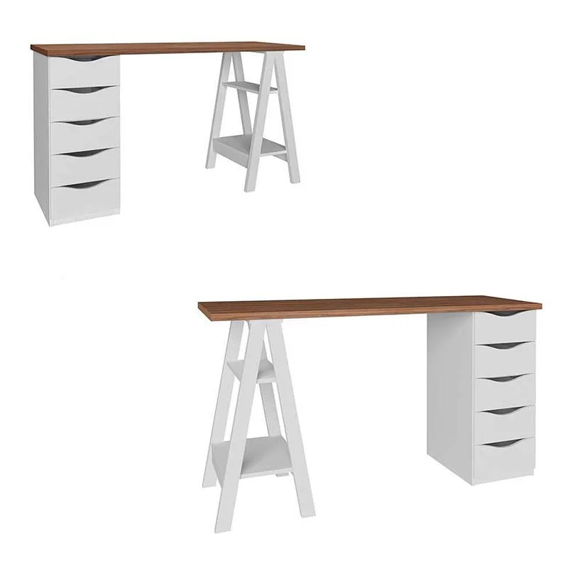 Imagem 5 de 5 do produto Escrivaninha Com 5 Gavetas Spirit - Artany - Nogal / Branco