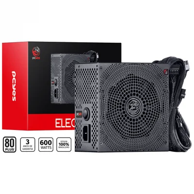 Fonte Pcyes Electro V2, 600W, 80 Plus White, PFC Ativo, Com Cabo, ATX