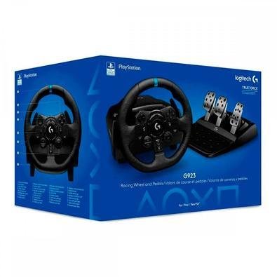 Logitech G 923 Volante e pedais de corrida para PlayStation PS4 e PC,  TRUEFORCE 1000 Hz com Force Feedback, embraiagem dupla, capa de volante em  couro autêntico - preto