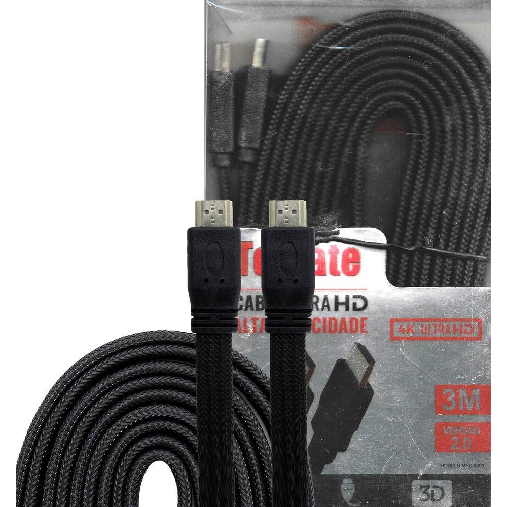 Imagem 5 de 5 do produto Cabo Hdmi 2.0 Flat 3 Metros 4k/arc/3d/high Tomate Mhd-4003