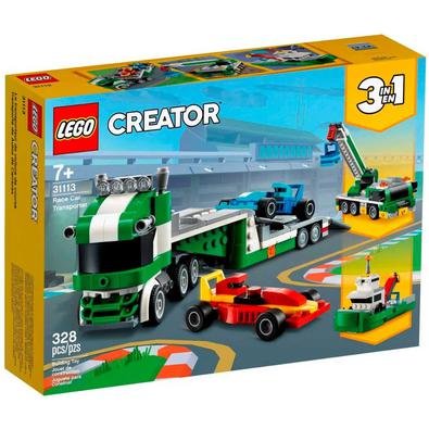 Aventuras de corrida emocionantes para os jovens construtores com LEGO® Creator 3 em 1 Transportador de Carros de Corrida (31113). Inclui um caminhão
