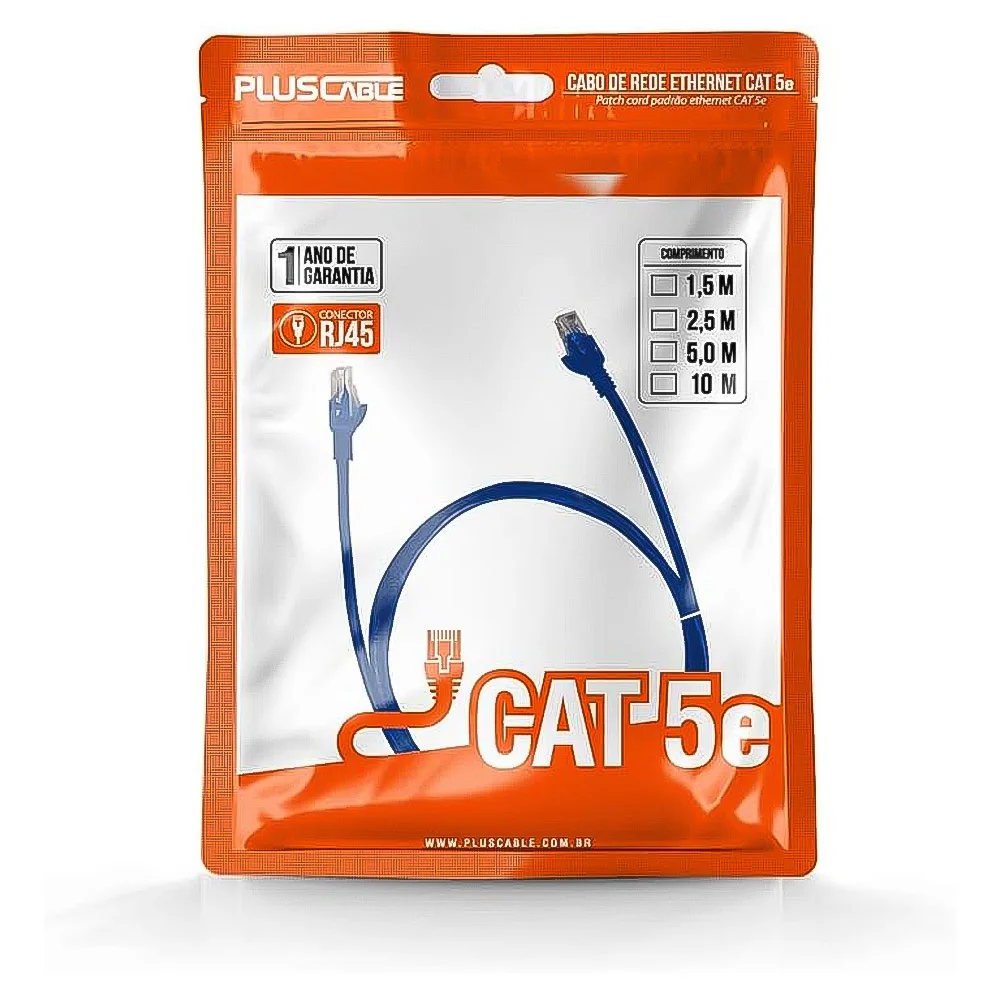 Imagem 5 de 5 do produto Cabo De Rede Utp (patch Cord) Rj45 Cat 5e - 5 Metros - Azul - Plus Cable - Pc-ethu50bl