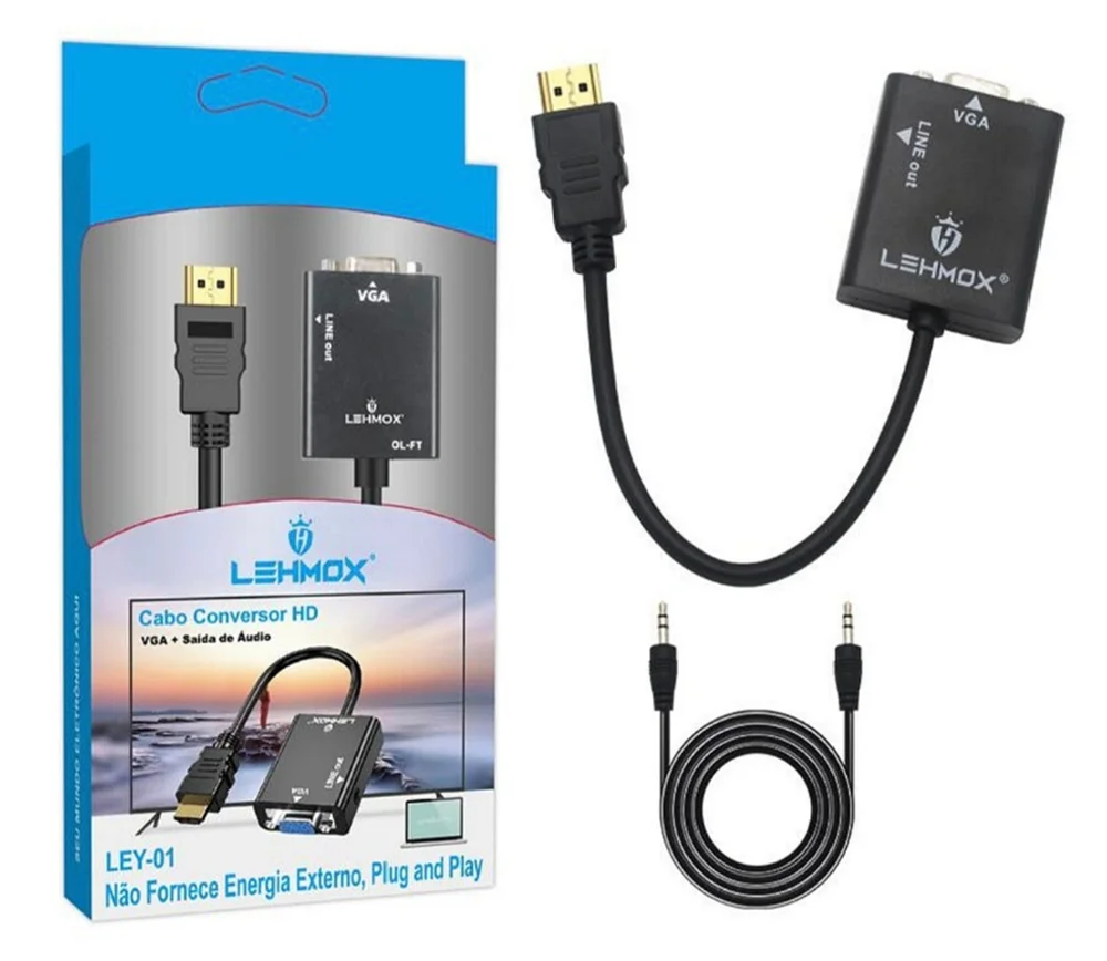 Imagem 2 de 4 do produto Adaptador cabo conversor hdmi para vga femea c/ audio ley-01 lehmox