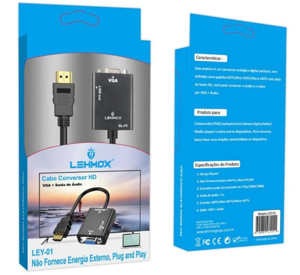 Imagem 4 de 4 do produto Adaptador cabo conversor hdmi para vga femea c/ audio ley-01 lehmox