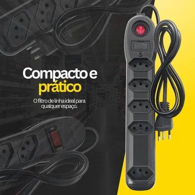 Filtro De Linha 5 Tomadas Megatron 3 X 0,75mm , 1m, 10a Sm - Preto — foto 4
