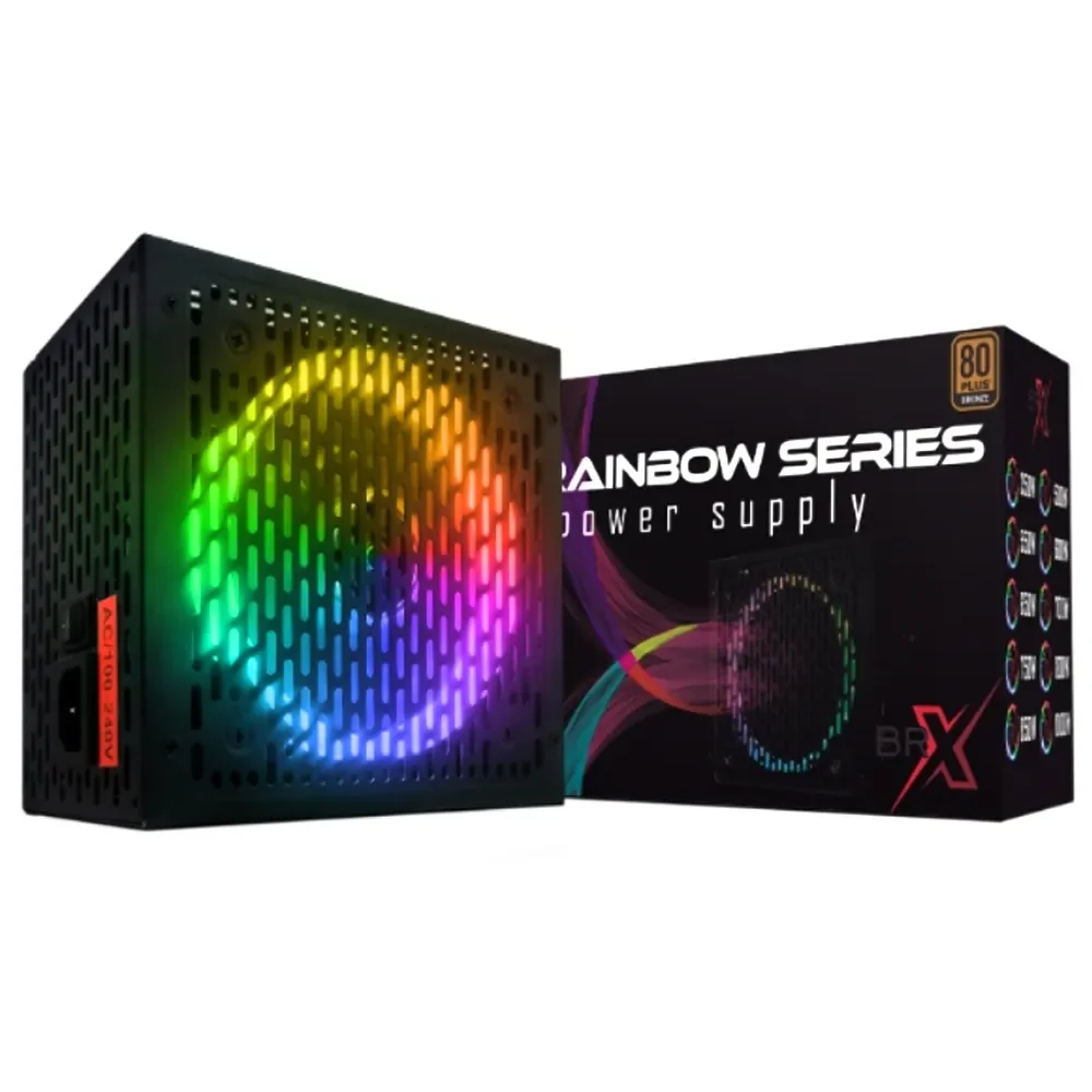 Fonte BRX 750W Rainbow RGB, ATX, 80 Plus Bronze, PFC Ativo