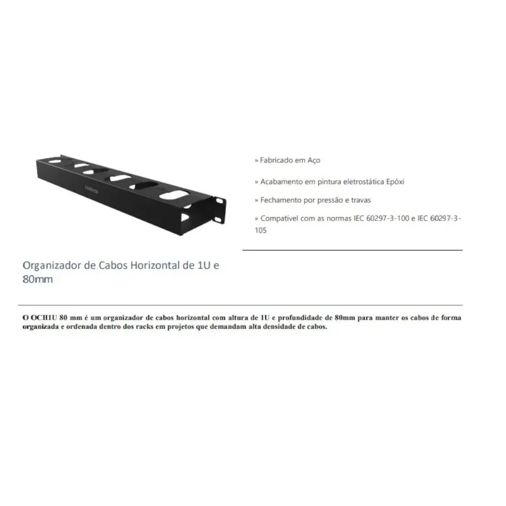 Imagem 2 de 5 do produto Organizador De Cabos Intelbras Och1u 80, Para Rack 1u 80 Mm, Preto