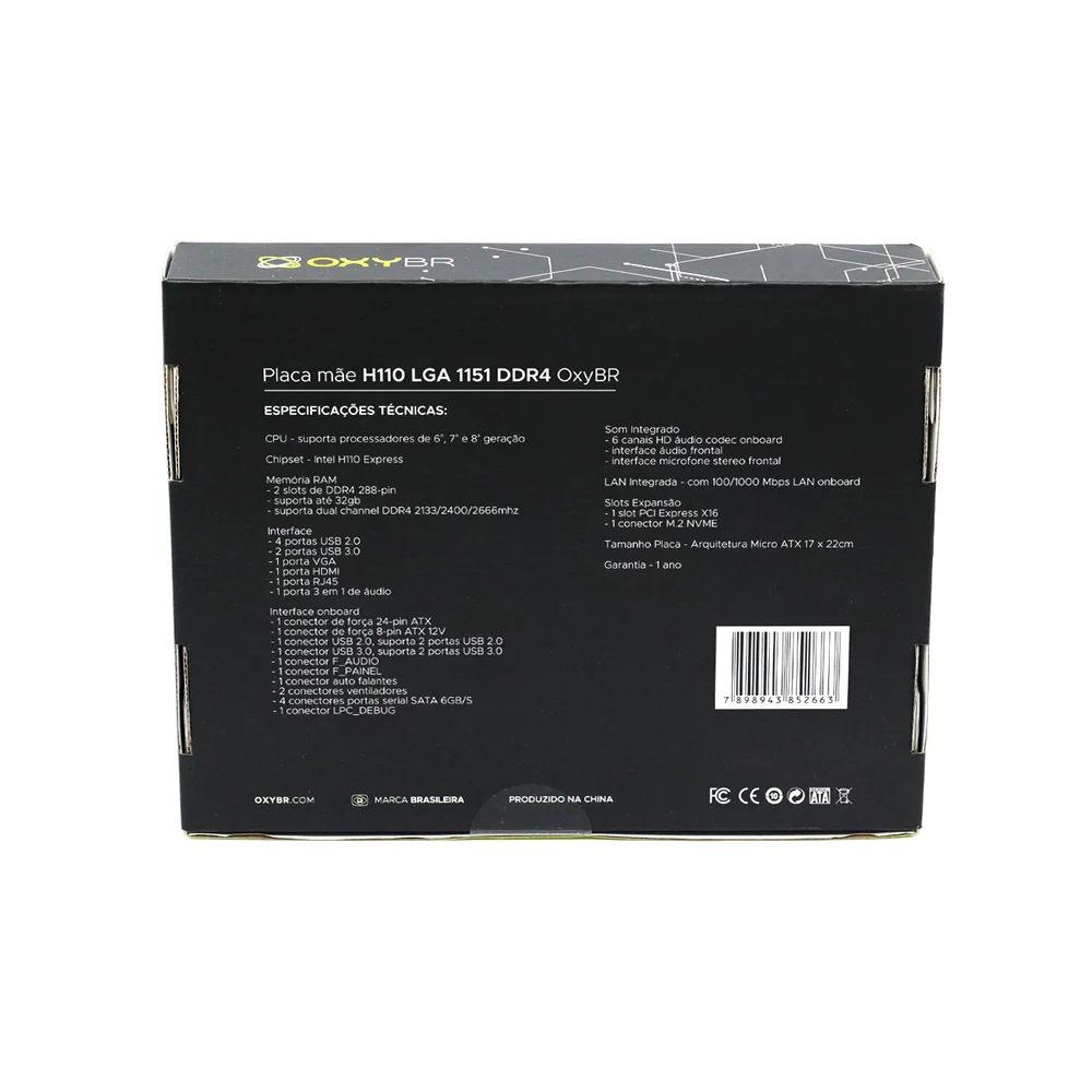 Placa-Mãe Oxy BR, Intel H110 LGA 1151, DDR4 6
