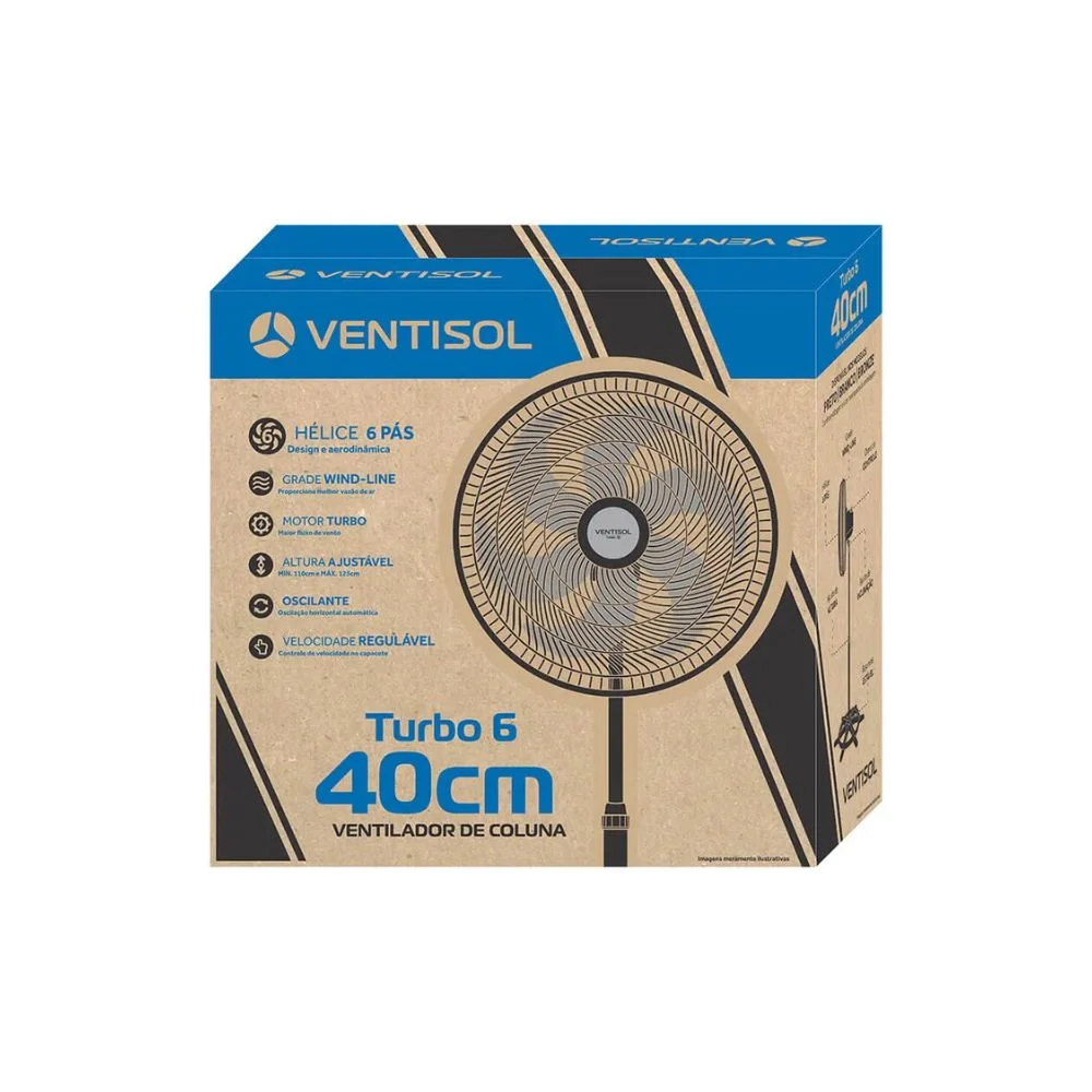 Imagem 2 de 5 do produto Ventilador De Coluna Azul 40cm, 220V, Turbo 6, Azul, Ventisol