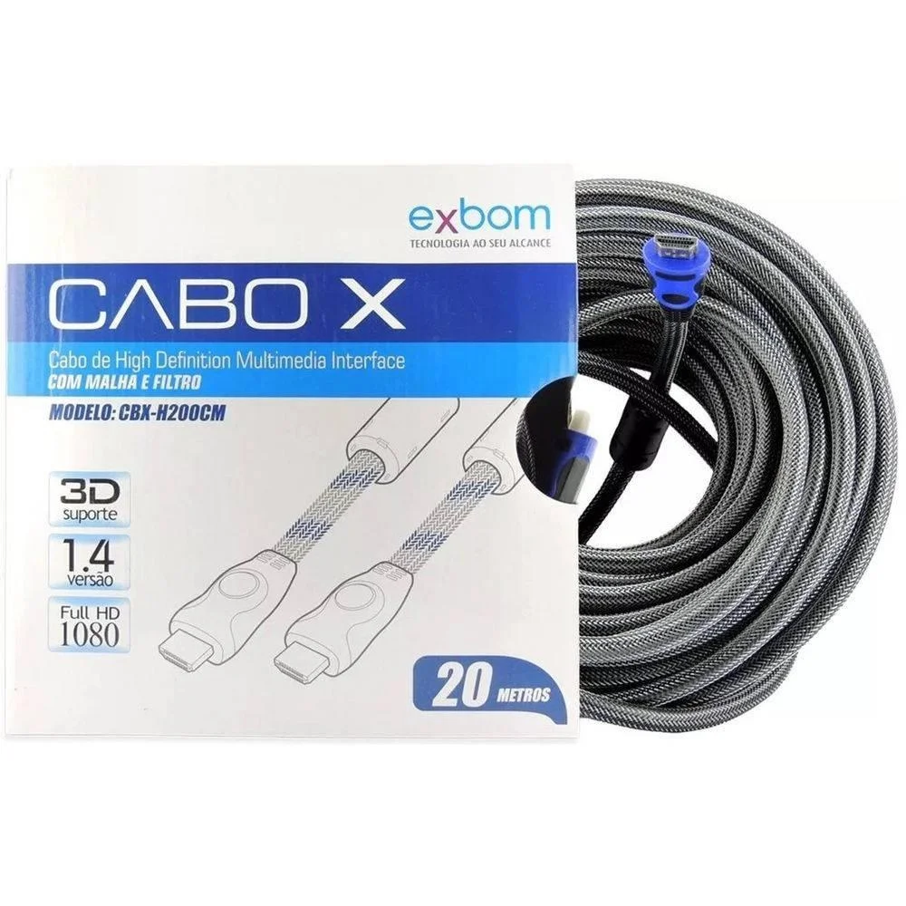 Imagem 2 de 4 do produto Cabo Hdmi 1.4 3d 1080p Full Hd Com Filtro Tv Led Plasma Ps3 20 Mts Exbom