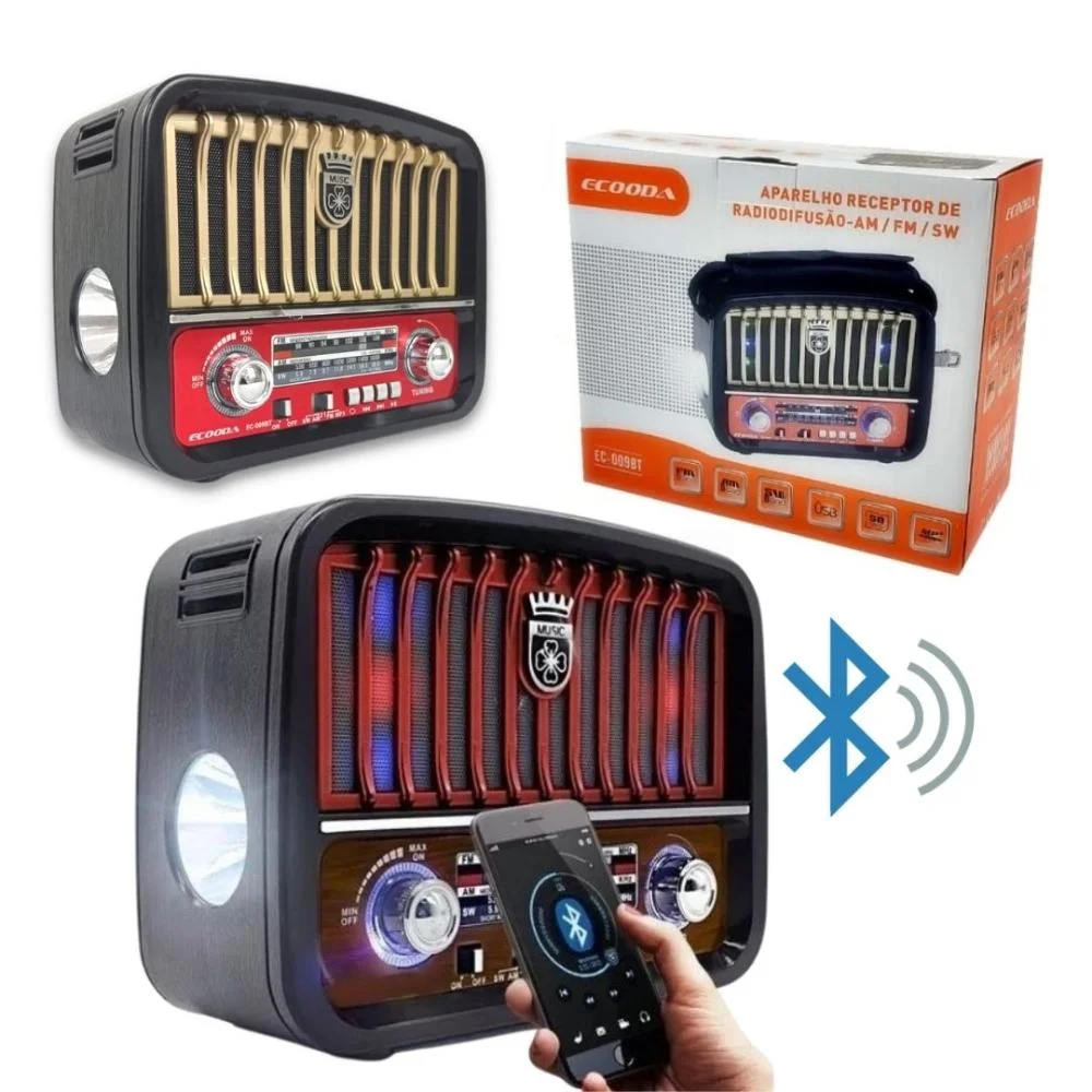 Imagem 5 de 5 do produto Radio Portatil  Retro Bluetooth Am/fm/sw C/ Usb/sd + Nf