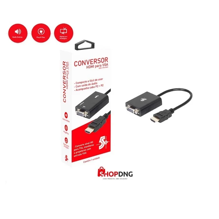 Imagem 2 de 2 do produto Conversor De Video HDMI M X VGA F 5+ C/ Cabo De Audio P2 075-0822