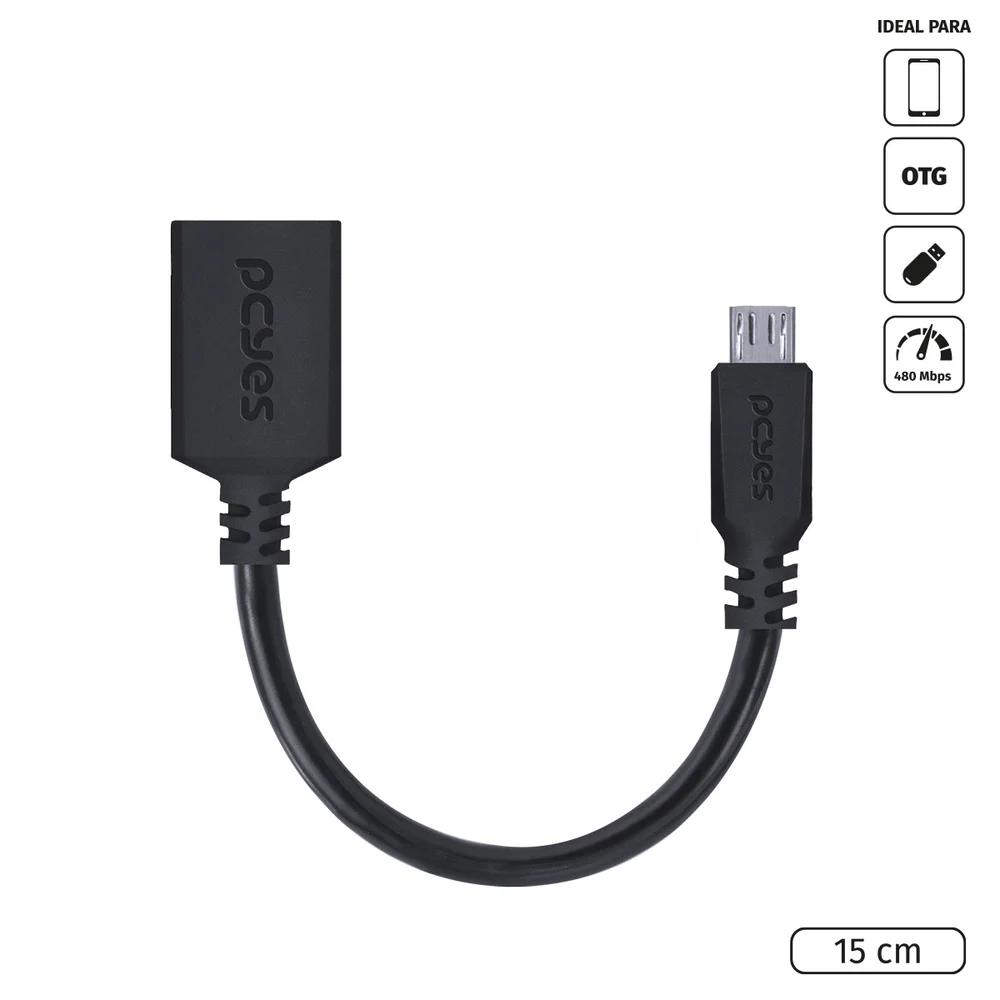 Imagem 2 de 5 do produto Adaptador Otg Micro Usb Para Usb 2.0 15cm Preto - Pamup-15