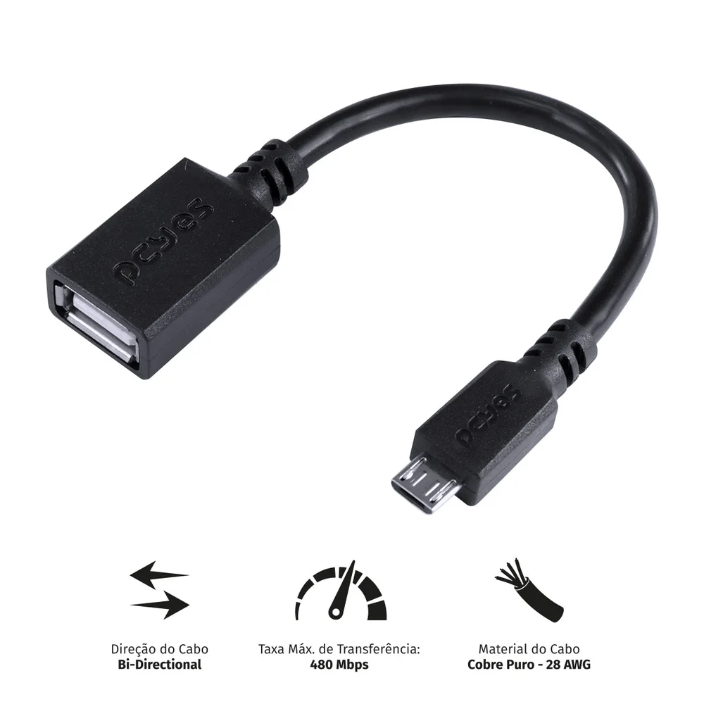 Imagem 4 de 5 do produto Adaptador Otg Micro Usb Para Usb 2.0 15cm Preto - Pamup-15