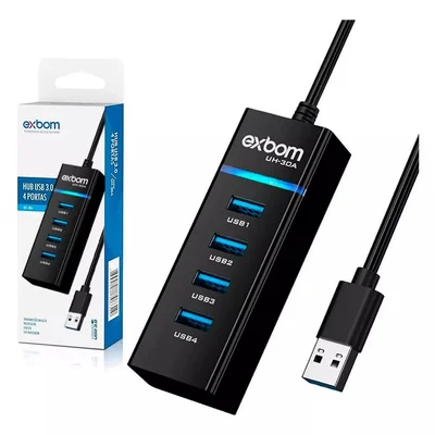HUB USB 3.0 4 Portas, Com LED 5GB/s, Exbom, Branco - Uh-30a