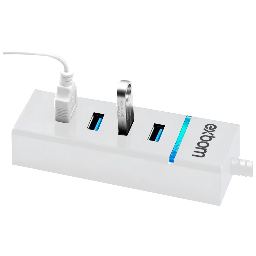 Imagem 2 de 5 do produto HUB USB 3.0 4 Portas, Com LED 5GB/s, Exbom, Branco - Uh-30a
