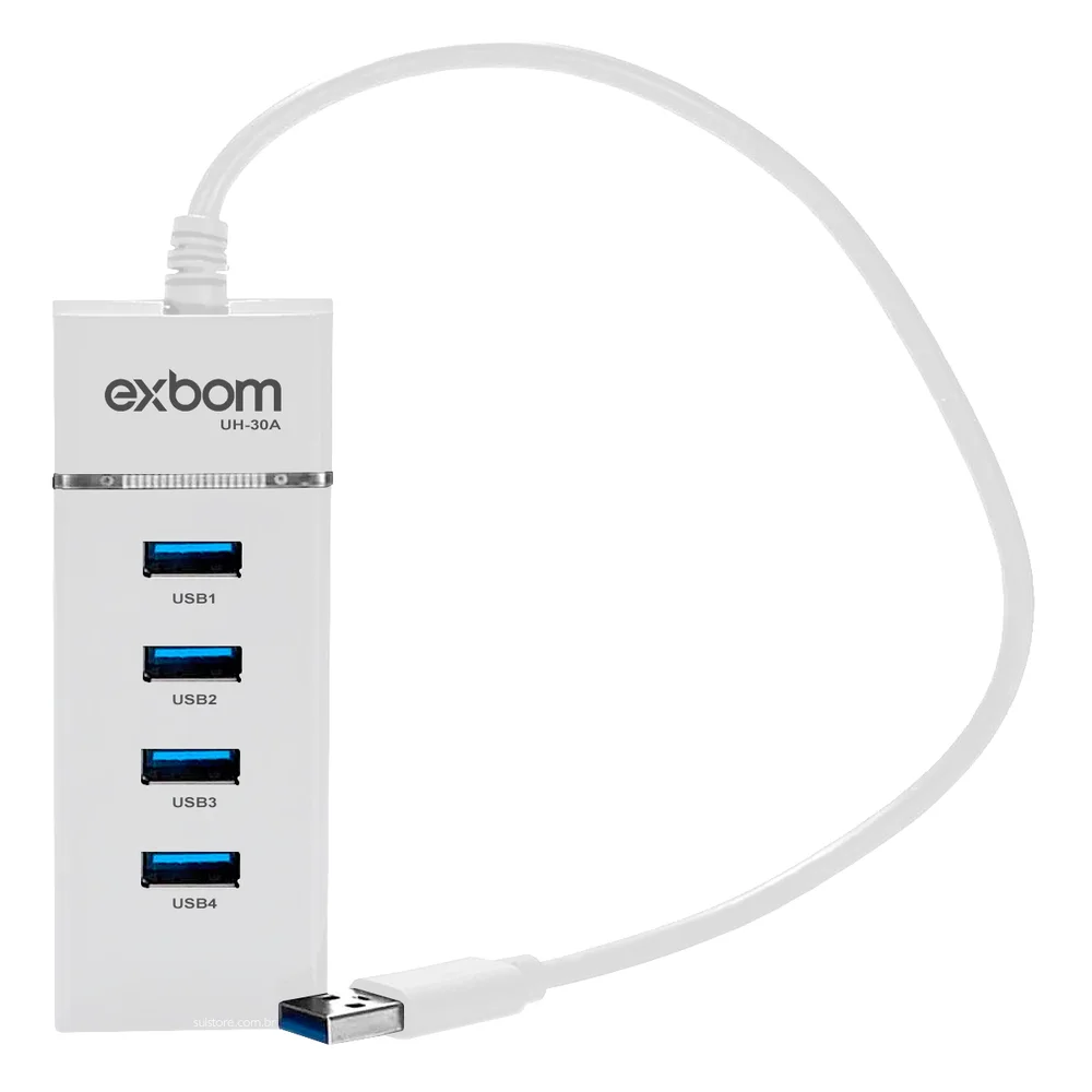 Imagem 5 de 5 do produto HUB USB 3.0 4 Portas, Com LED 5GB/s, Exbom, Branco - Uh-30a
