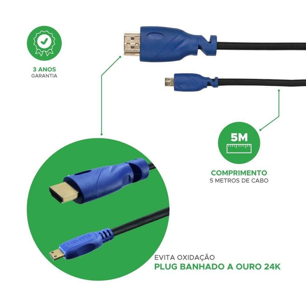 Imagem 4 de 4 do produto Cabo Micro Hdmi - Micro Hdmi X Hdmi 2.0 4k Hdr 19p 5m