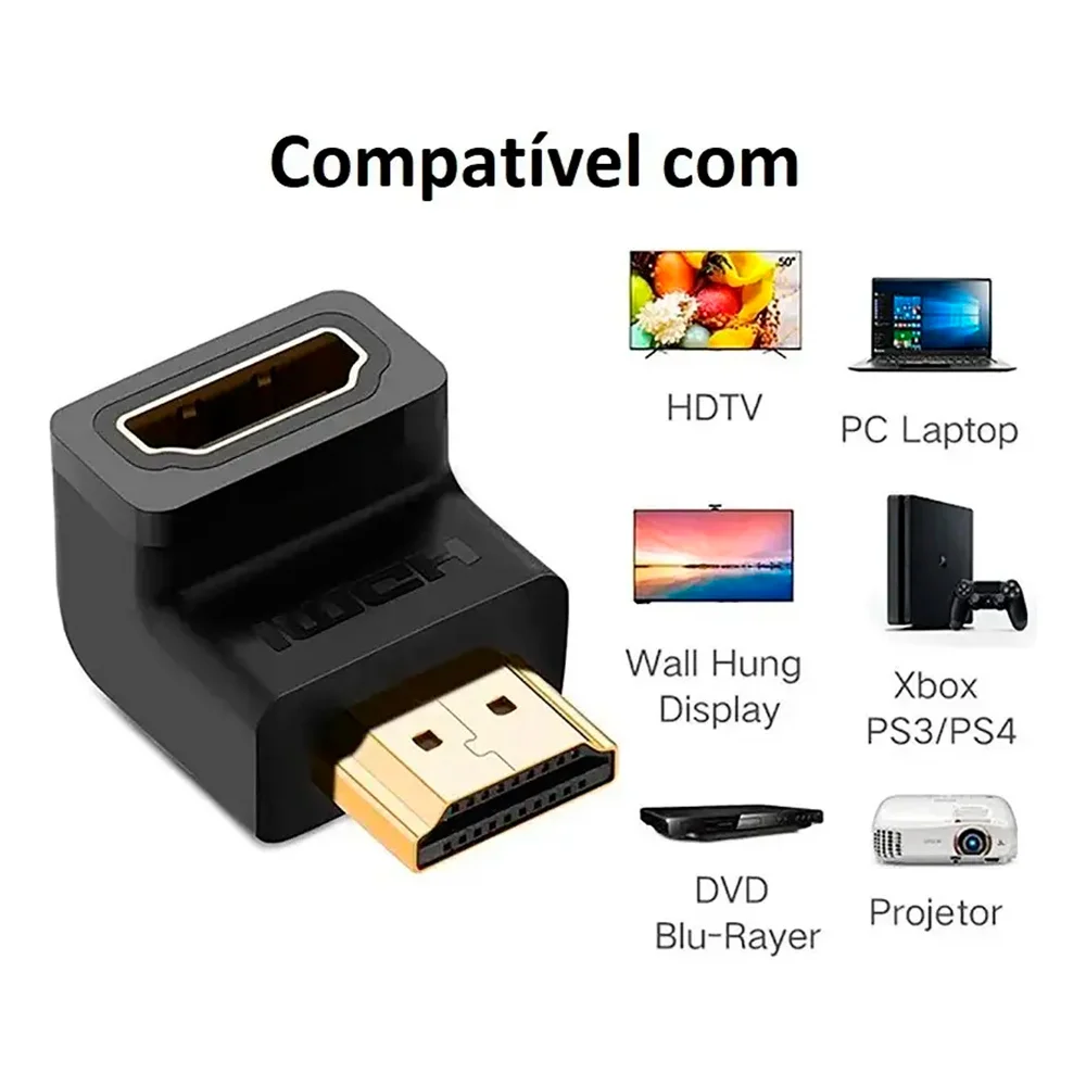 Imagem 2 de 5 do produto Adaptador HDMI Femea Para HDMI Macho, Pix, 90 Graus 003-8603, Preto