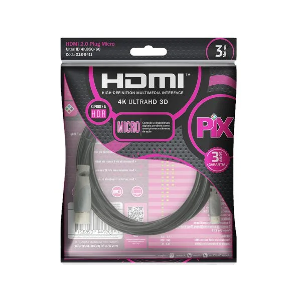 Imagem 3 de 4 do produto Cabo Micro Hdmi - Micro Hdmi X Hdmi 2.0 4k Hdr 19p 3m