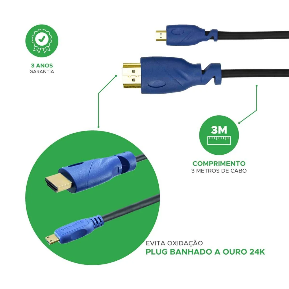 Imagem 4 de 4 do produto Cabo Micro Hdmi - Micro Hdmi X Hdmi 2.0 4k Hdr 19p 3m