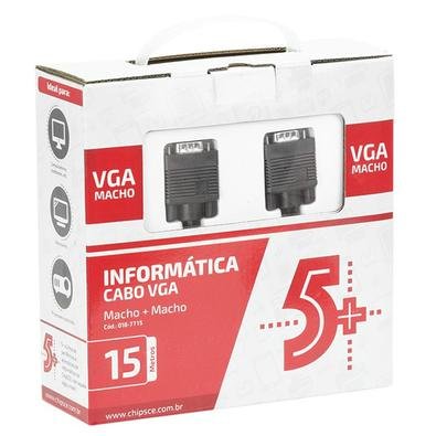 Cabo Vga Macho + Vga Macho, C/ Filtro Preto, 15 Metros - 018-7715