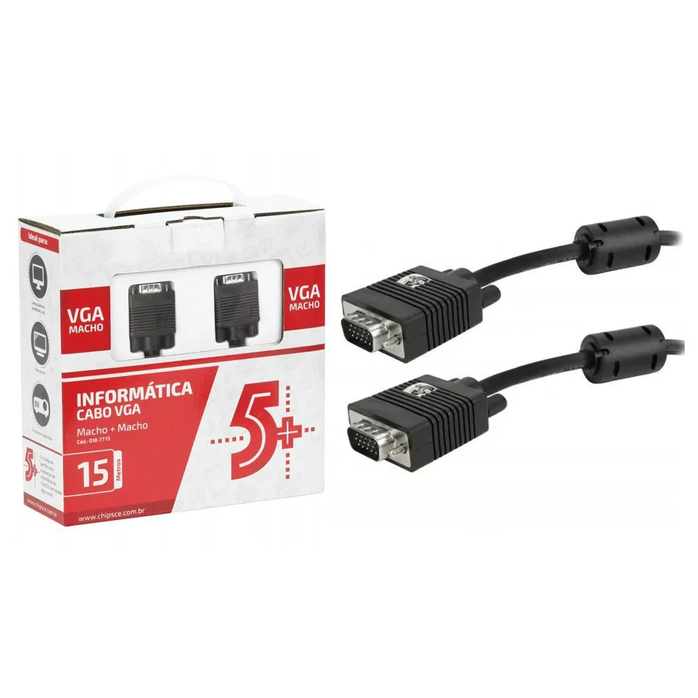 Imagem 3 de 4 do produto Cabo Vga Macho + Vga Macho, C/ Filtro Preto, 15 Metros - 018-7715