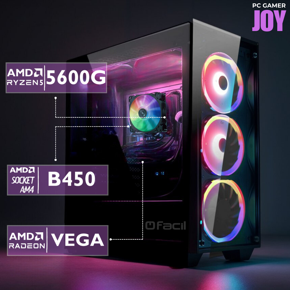 PC Gamer Fácil AMD Ryzen 5 5600g, 16GB RAM DDR4, Radeon Vega 7 Graphics, SSD 480GB, Fonte 500W, Windows - Preto PC Gamer Fácil AMD Ryzen 5 5600g, 16GB RAM DDR4, Radeon Vega 7 Graphics, SSD 480GB, Fonte 500W, Windows - Preto