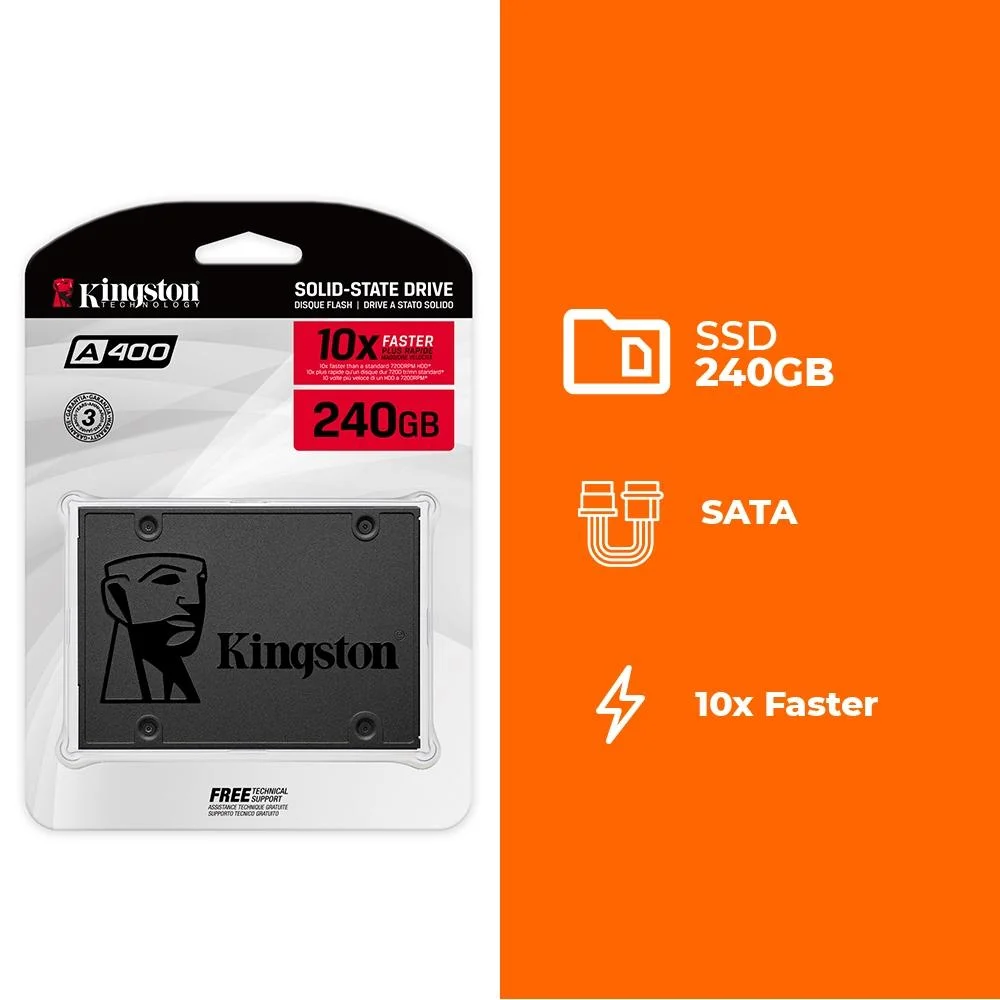 Imagem 5 de 5 do produto SSD Kingston A400 240GB 2.5 polegadas, Sata Iii, Leitura 500MB/S, Gravação 350MB/S - Sa400s37/240g