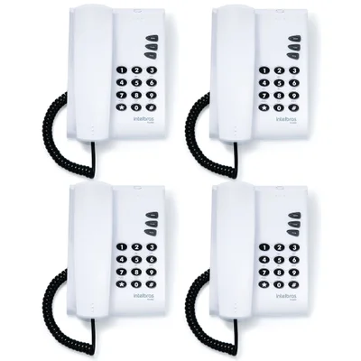 Kit 04 Telefones Com Fio Mesa Ou Parede Pleno Branco Intelbras