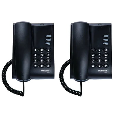 Kit 02 Telefones Com Fio Mesa Ou Parede Pleno Preto Intelbras