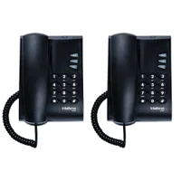 Kit 02 Telefones Com Fio Mesa Ou Parede Pleno Preto Intelbras