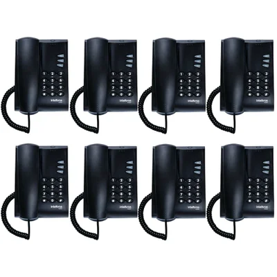 Kit 08 Telefones Com Fio Mesa Ou Parede Pleno Preto Intelbras