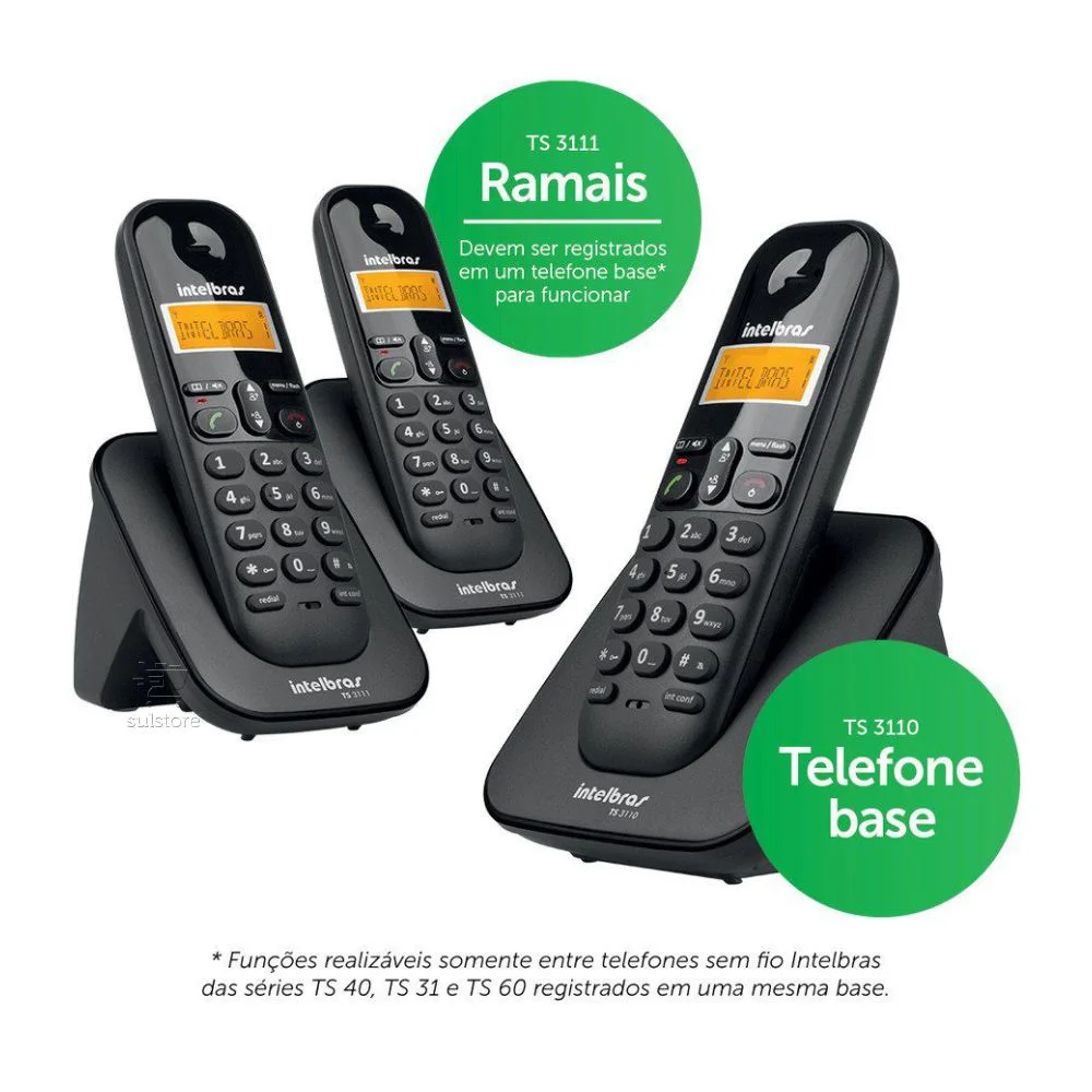 Imagem 3 de 5 do produto Telefone Sem Fio Intelbras Ts 3113, Com 2 Ramais, Preto
