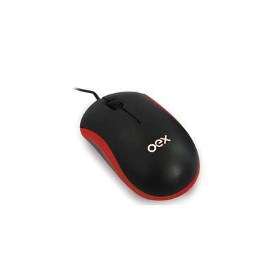 Mouse Óptico Oex Com Fio Ms-103 - Preto E Vermelho