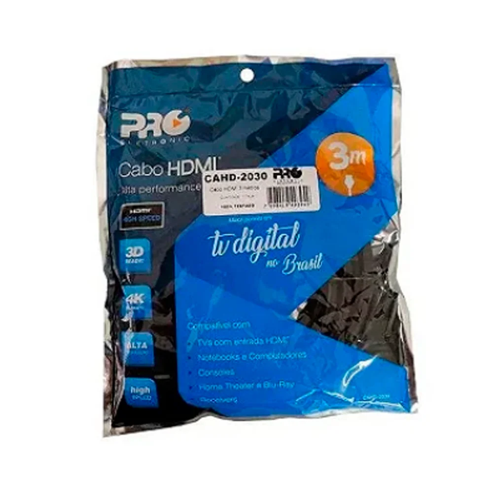 Imagem 2 de 4 do produto Cabo HDMI Pro Eletronic Versão 2.0, Full HD, 4K, 3D, Ready, 3M  - CaHD-2030