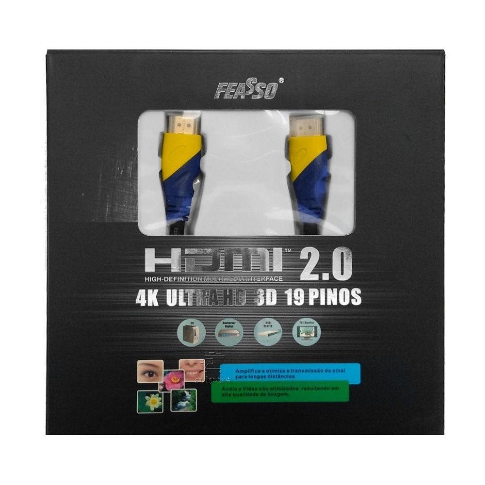 Imagem 2 de 3 do produto Cabo HDMI Feasso Fch30-2.0, 30M, 2.0, 4K, Ultra HD, 3D, 19 Pinos