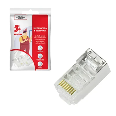 Conector De Rede Plug Rj45 8x8 Cat5e Blindado 062-0047 Chip Sce Pacote Com 100 Peças Metal