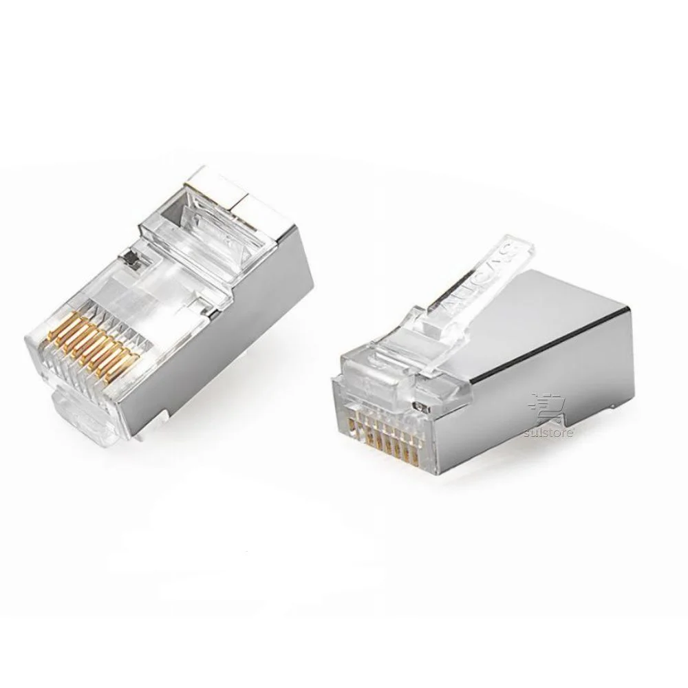 Imagem 2 de 2 do produto Conector De Rede Plug Rj45 8x8 Cat5e Blindado 062-0047 Chip Sce Pacote Com 100 Peças Metal