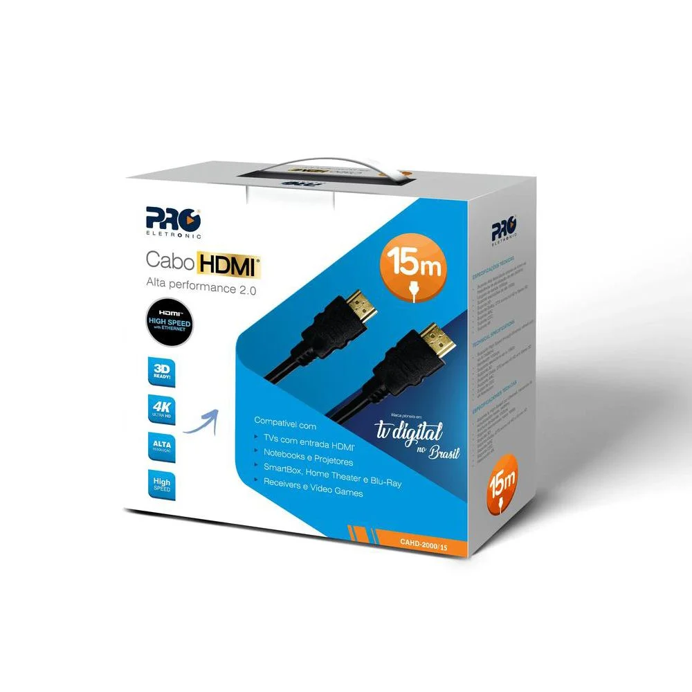Imagem 5 de 5 do produto Cabo HDMI Pro Eletronic, 15M, Versão 2.0, Full HD 4K, 3D, Ready Pro Eletronic - CAHD-2000/15