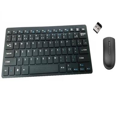 Kit Combo Teclado E Mouse Ultra Slim Sem Fio Wireless Usb Abnt 2 Preto